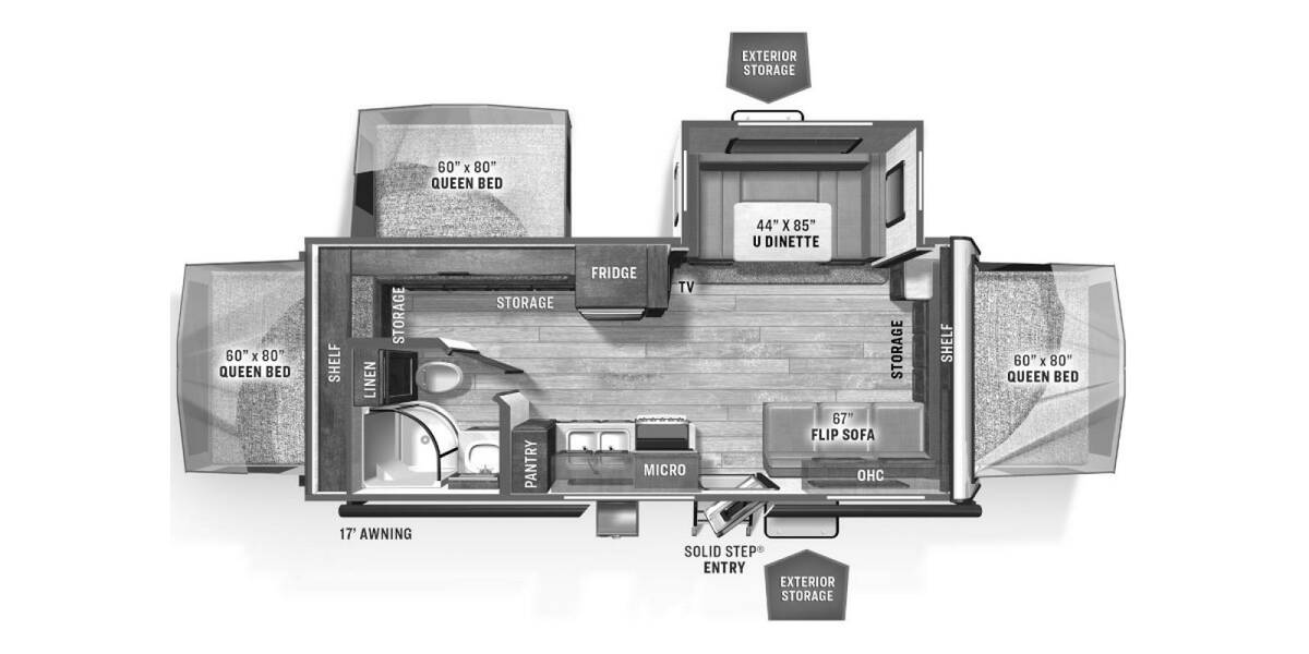 2023 Rockwood Roo Expandable 233S Travel Trailer at Arrowhead Camper Sales, Inc. STOCK# N88210 Floor plan Layout Photo