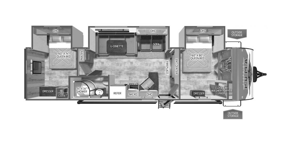 2024 Palomino Puma 32RBFQ2 Travel Trailer at Arrowhead Camper Sales, Inc. STOCK# NN01618 Floor plan Layout Photo