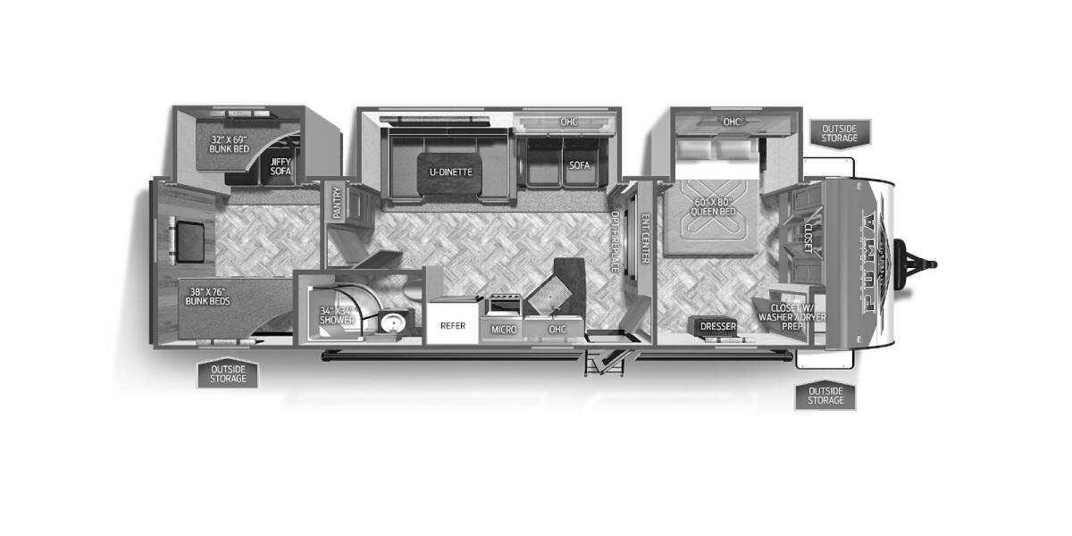 2023 Palomino Puma 32RBFQ Travel Trailer at Arrowhead Camper Sales, Inc. STOCK# N98065 Floor plan Layout Photo
