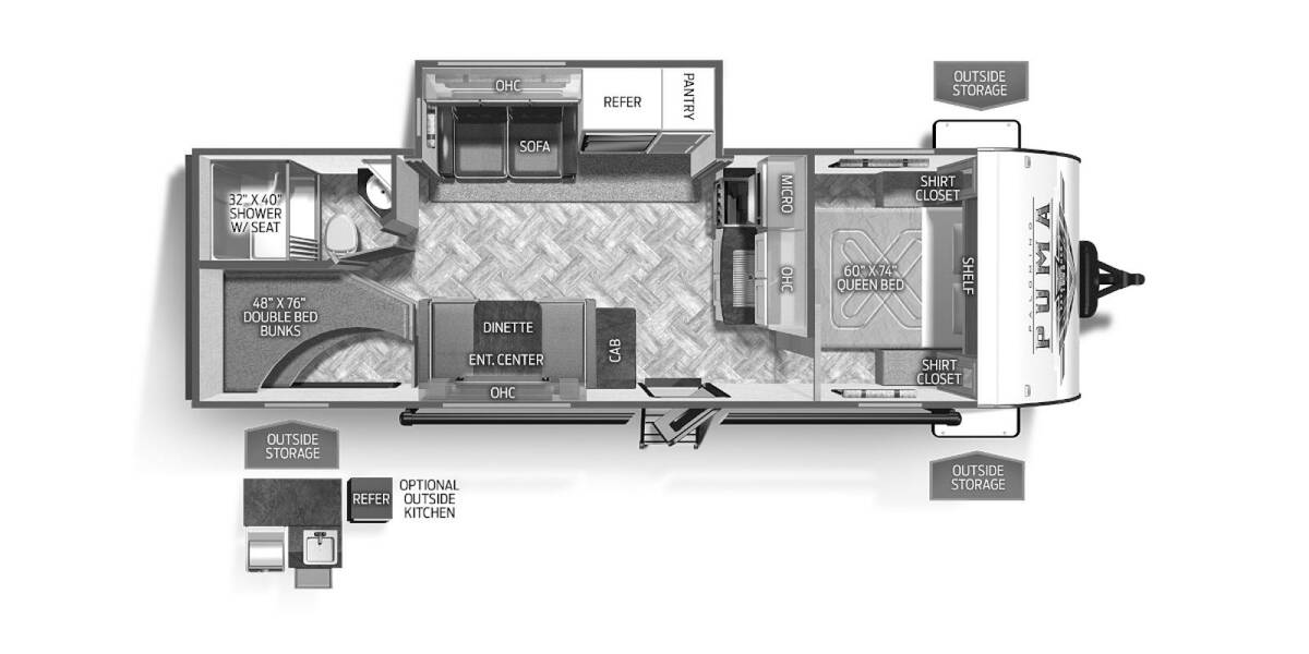 2023 Palomino Puma XLE Lite 25BHSC Travel Trailer at Arrowhead Camper Sales, Inc. STOCK# N19194 Floor plan Layout Photo