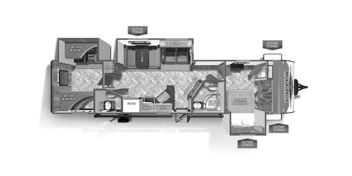 2023 Palomino Puma 32BHQS Travel Trailer at Arrowhead Camper Sales, Inc. STOCK# N99639 Floor plan Layout Photo