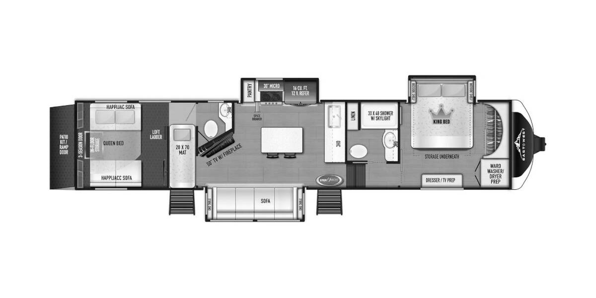 2024 East to West Takoda Toy Hauler 350TH Fifth Wheel at Arrowhead Camper Sales, Inc. STOCK# ORDER Floor plan Layout Photo