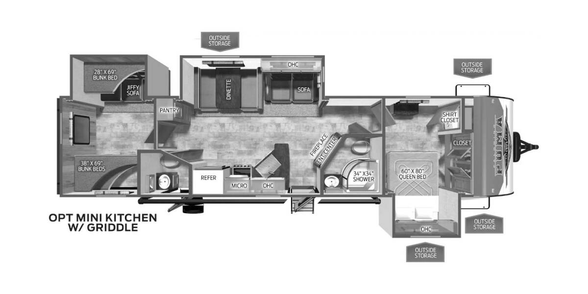 2024 Palomino Puma 32BHQS Travel Trailer at Arrowhead Camper Sales, Inc. STOCK# 32BHQS Floor plan Layout Photo